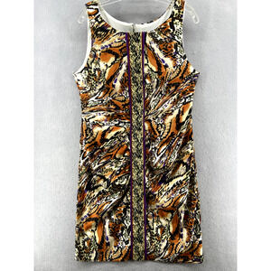 ICE Dress Womens Size 14 Brown Animal Print Multicolor Sleeveless Lined Contrast